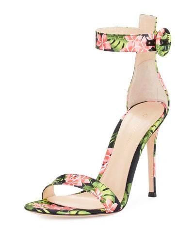 Gianvito Rossi Floral-print Ankle-strap Sandals, Red