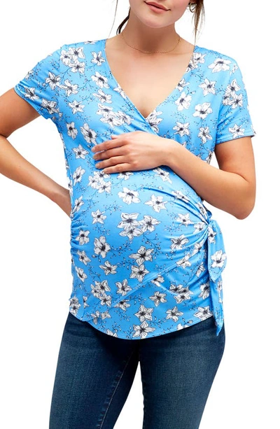 Nom Maternity Pia Surplice Maternity & Nursing Top In Blue Floral