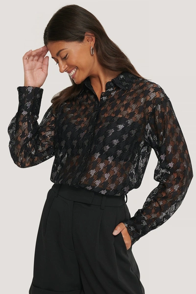 Na-kd Classic Pepita Lace Pocket Blouse - Black In Black,checkered