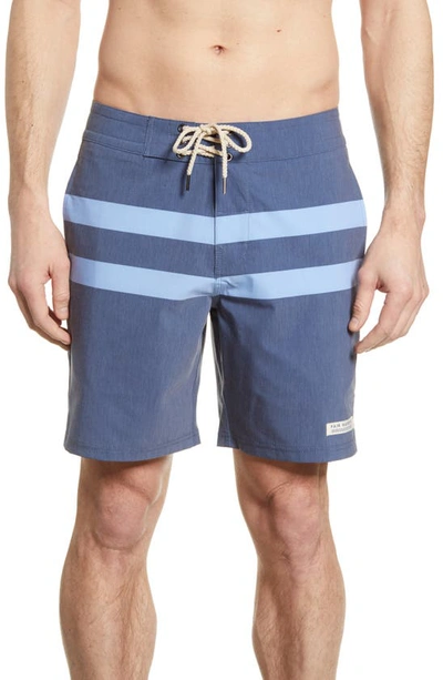 Fair Harbor Nautilus Stripe Board Shorts In Dark Denim Stripe