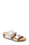 Bos. & Co. Lapo Slide Sandal In White/ Gold Leather