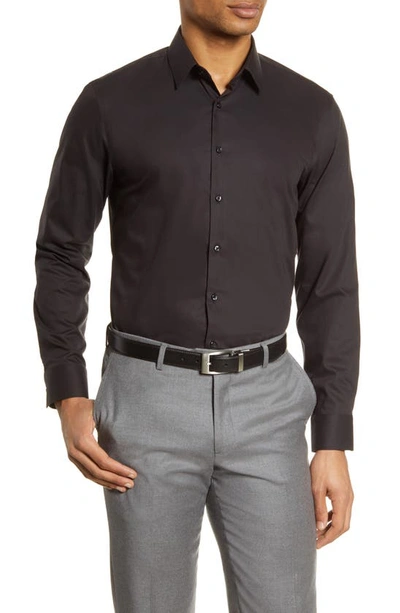 Nordstrom Men's Shop Extra Trim Fit Non-iron Solid Stretch Dress Shirt In Black
