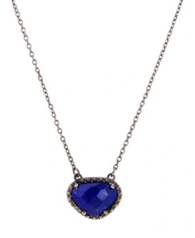 Adornia Organic Cut Lapis And Diamond Necklace In Silver