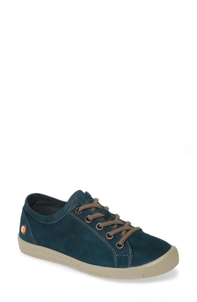 Softinos By Fly London Isla Distressed Sneaker In Dark Petrol Leather