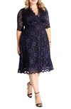 Kiyonna Women's Plus Size Mon Cherie Floral Lace Cocktail Dress In Violet Noir