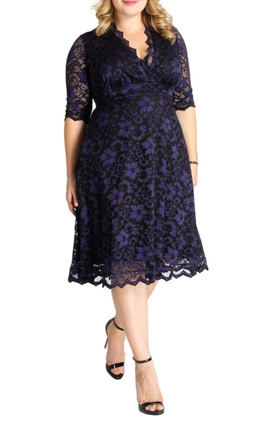 Kiyonna Women's Plus Size Mon Cherie Floral Lace Cocktail Dress In Evening Violet