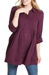 Ingrid & Isabelr Peplum Button Front Maternity Top In Plum