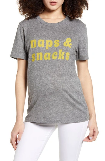 Bun Maternity Maternity Naps And Snacks Graphic Tee In Heather Gray