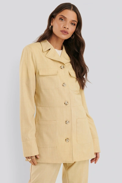 Na-kd Classic Buttoned Pocket Blazer - Yellow In Dusty Light Yellow