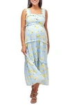 Nom Maternity Emma Maternity/nursing Midi Sundress In Lemon Print