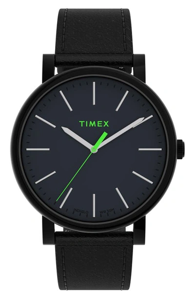 Timexr Originals Leather Strap Watch, 42mm In Black/ Green/ Black