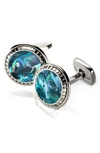 M-clipr Abalone Cuff Links In Stainless Steel/ Green