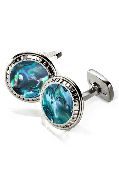 M-clipr Abalone Cuff Links In Stainless Steel/ Green