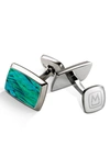 M-clipr Abalone Cuff Links In Stainless Steel/ Teal