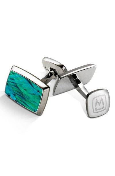 M-clipr Abalone Cuff Links In Stainless Steel/ Teal