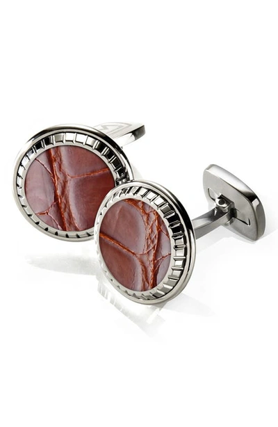 M-clipr Alligator Cuff Links In Stainless Steel/ Cognac