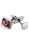 M-clipr Abalone Cuff Links In Stainless Steel/ Orange