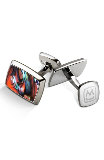 M-clipr Abalone Cuff Links In Stainless Steel/ Orange