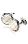 M-clipr Stainless Steel Cuff Links In Stainless Steel/ White Pearl