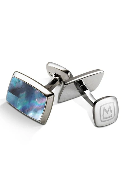 M-clipr Stainless Steel Cuff Links In Stainless Steel/ Pearl