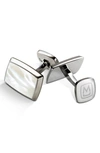 M-clipr Stainless Steel Cuff Links In Stainless Steel/ White Pearl
