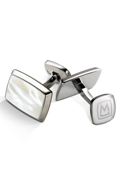 M-clipr Stainless Steel Cuff Links In Stainless Steel/ White Pearl