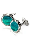 M-clipr Abalone Cuff Links In Stainless Steel/ Teal