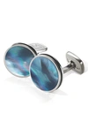 M-clipr Stainless Steel Cuff Links In Stainless Steel/ Pearl