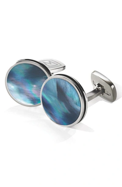 M-clipr Stainless Steel Cuff Links In Stainless Steel/ Pearl