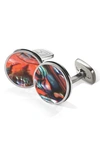 M-clipr Abalone Cuff Links In Stainless Steel/ Orange