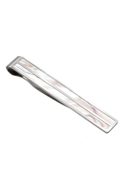 M-clipr Mother-of-pearl Tie Clip In Silver/ White