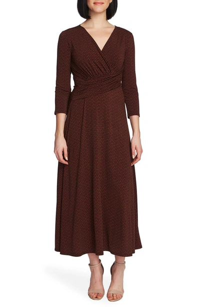 Chaus Elemental Forms Faux Wrap Midi Dress In Burnt Caramel