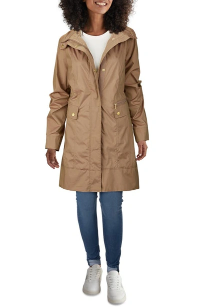 Cole Haan Signature Back Bow Packable Hooded Raincoat In Champagne