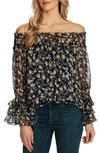 Cece Botanic Charm Off The Shoulder Ruffle Sleeve Top In Black