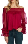 Cece Off The Shoulder Ruffle Cuff Blouse In Plumeria