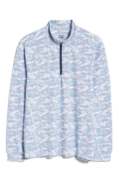 Cutter & Buck Traverse Camo Print Quarter Zip Performance Pullover In Indigo