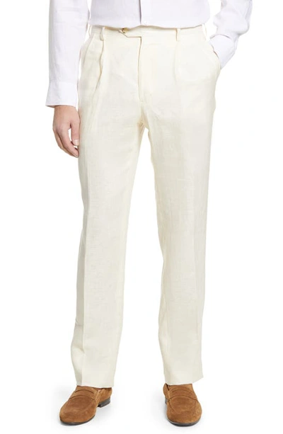 Berle Pleat Front Linen Pants In Stone