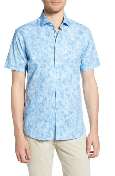 Brax Kelly Hi-flex Modern Fit Short Sleeve Button-up Shirt In Blue