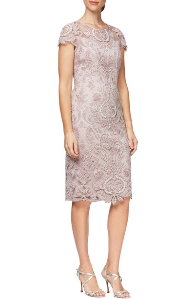 Alex Evenings Cap Sleeve Short Embroidered Dress In Rose