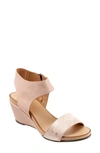 Bueno Ida Wedge Sandal In Pink/ Rose Metallic Leather