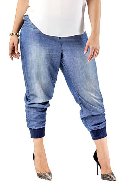 Standards & Practices Marcie High Rise Lightweight Denim Jogger Pants In Blue
