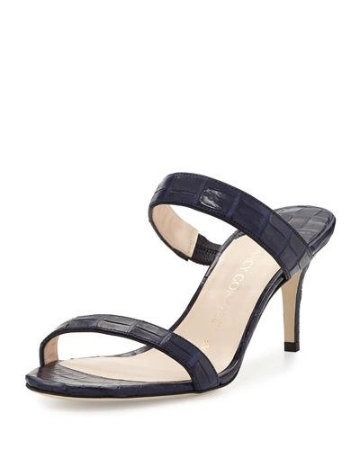 Nancy Gonzalez Maria Crocodile Mule Sandal In Navy Matte