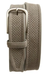 Johnston & Murphy Perforated Suede Belt In Gray Suede Leather