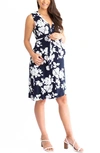 Angel Maternity Print Maternity Wrap Dress In Navy Print