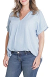 Ingrid & Isabelr Popover Tie Waist Maternity Top In Chambray