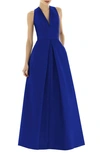 Alfred Sung Dupioni Pleat A-line Gown In Royal