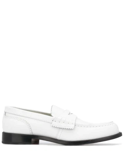 College Scalloped Edge Low Heel Loafers In White