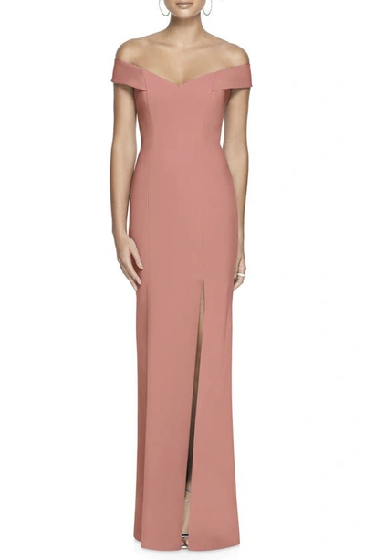 Dessy Collection Off-the-shoulder Criss Cross Back Trumpet Gown In Pink