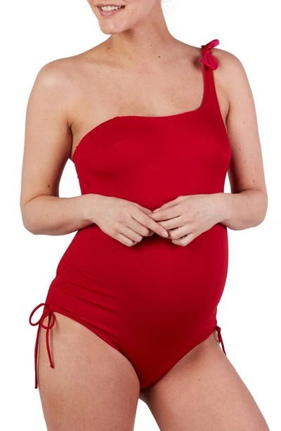 Cache Coeur Dolce One-shoulder One-piece Maternity Swimsuit In Red/ Fuschia