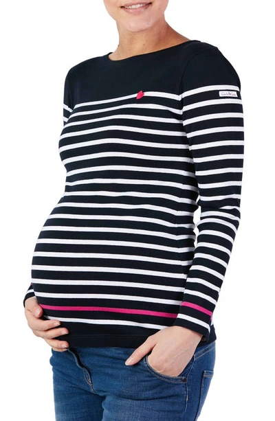 Cache Coeur X Armor Lux C'est La Vie Stripe Organic Cotton Maternity Top In Marine/ White